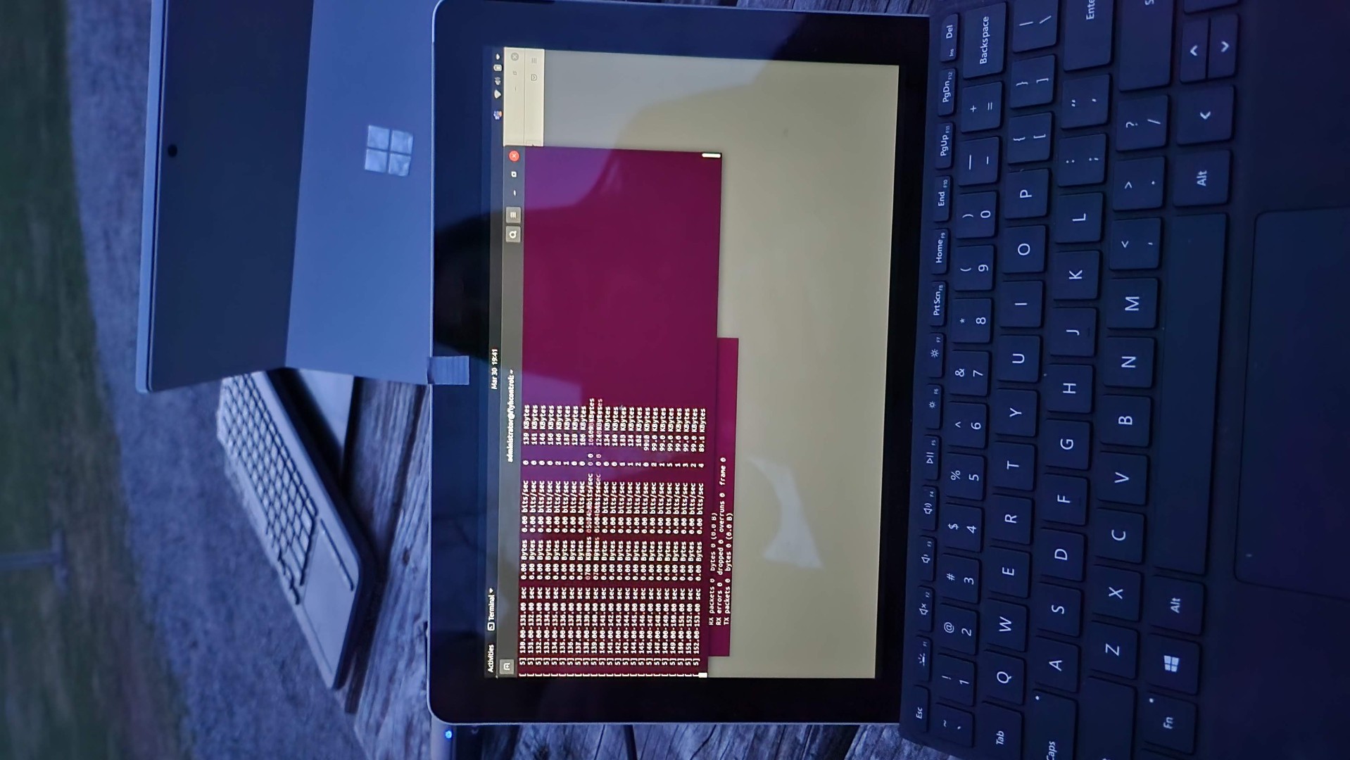 Doing field testing outdoors running Linux on my Surface